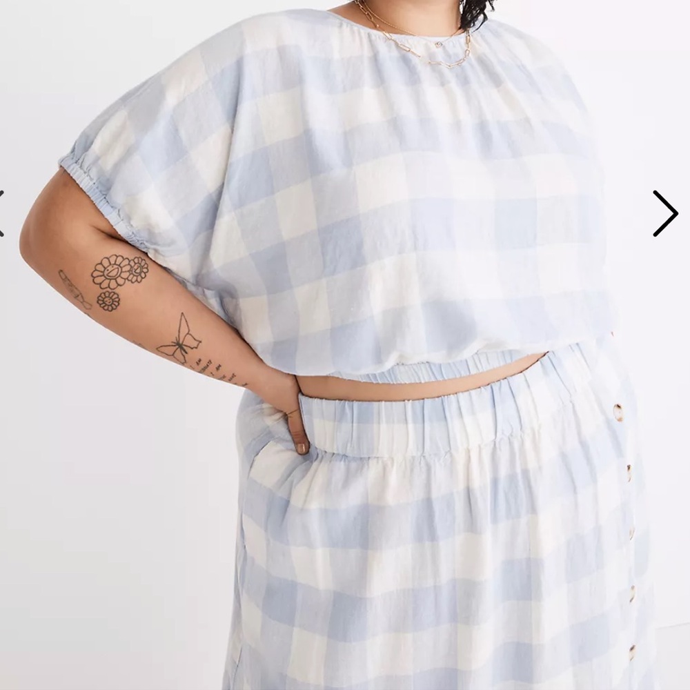 EUC Madewell linen-blend skirt set in blue/white gingham, size 3X - Picture 2 of 6